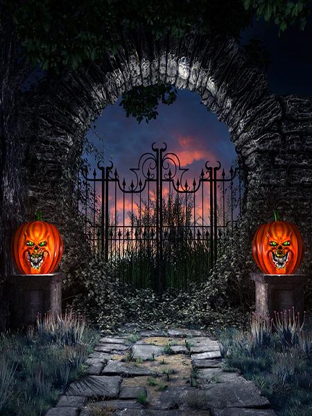 Katebackdrop¡êoKate Brick Wall Pumpkin Heads Backdrop for Halloween Photography