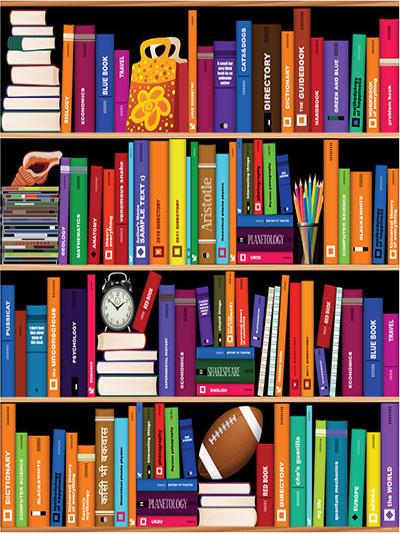 Kate Cartoon Bookshelf Backdrop Alarm Clock Books Photography children - Kate backdrops UK