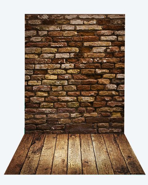 Kate Deep Brown Brick Wall Backdrop+Brown Wood Rubber floor mat