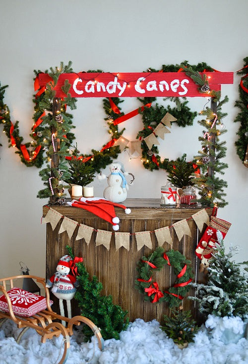 Christmas Candy Canes with Decorations Backdrop