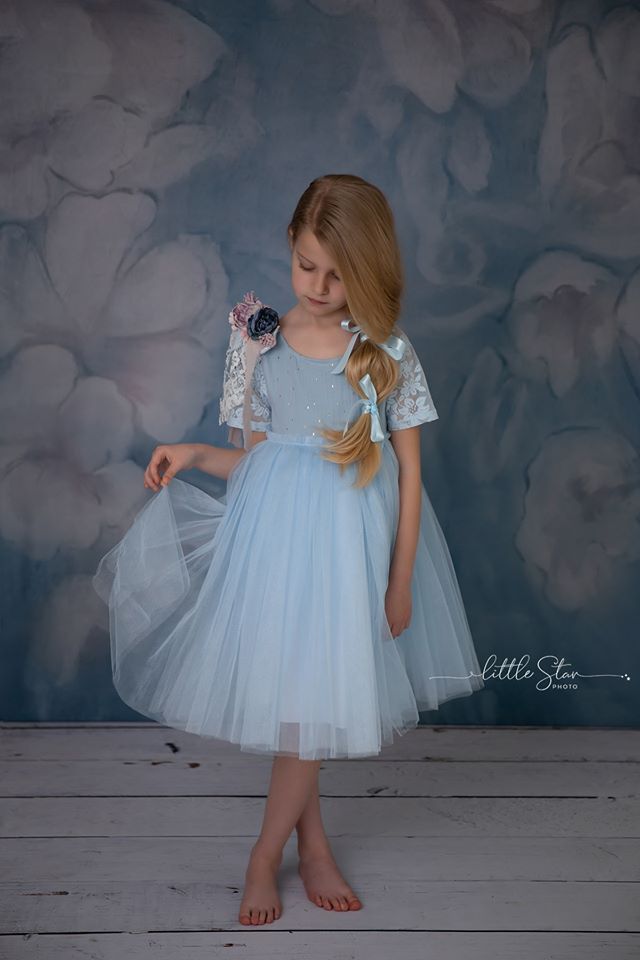 Kate Fine Art Blue Painting Flowers Backdrop for Photography -UK