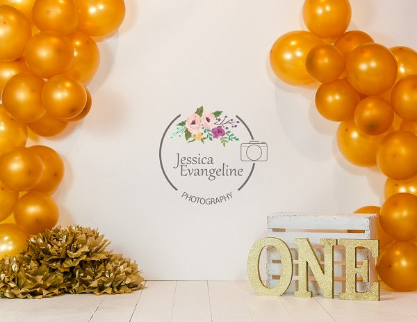 Birthday Cake Smash with Orange Balloons Children Backdrop