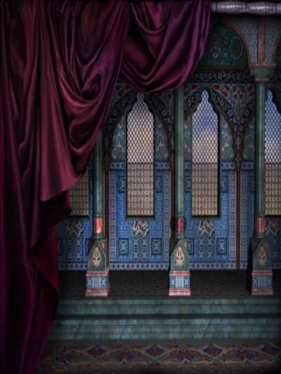 Katebackdrop:Kate Retro Style Blue Castle Purple Curtain Backdrops