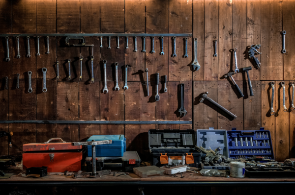 Kate Tool shelf against a table vintage garage backdrop for boy/Father's Day -UK
