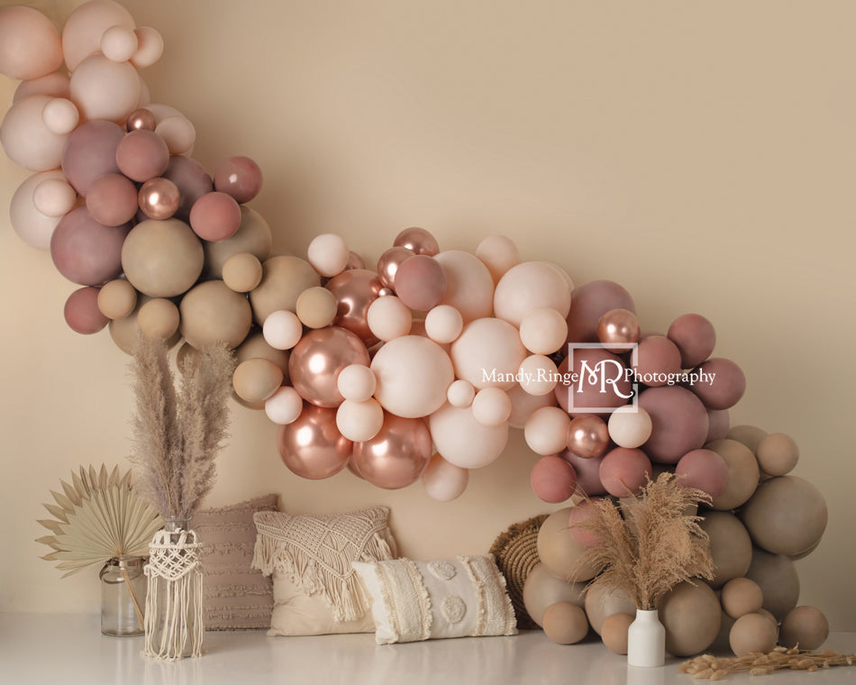 Kate Beige Boho Balloons Pillows Backdrop Designed by Mandy Ringe Photography -UK