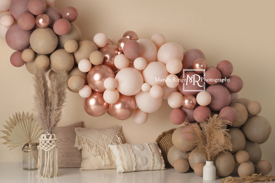 Kate Beige Boho Balloons Pillows Backdrop Designed by Mandy Ringe Photography