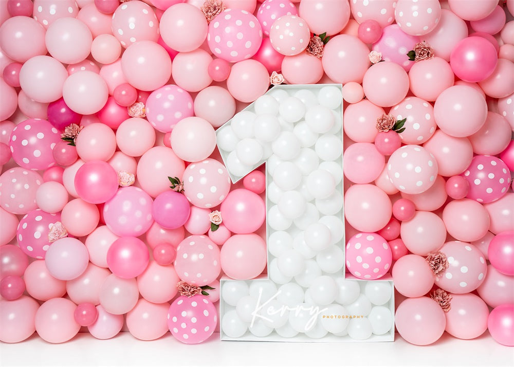 Kate Pink Balloon Wall 1st Birthday Backdrop Designed by Kerry Anderson -UK