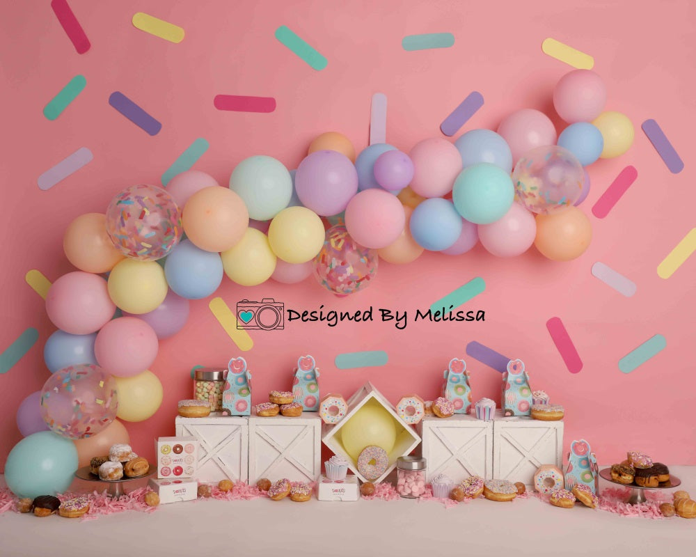 Kate Pink Donut Party Cake Smash Backdrop Designed by Melissa King -UK