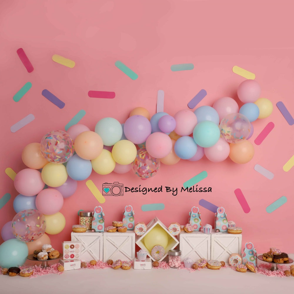 Kate Pink Donut Party Cake Smash Backdrop Designed by Melissa King -UK