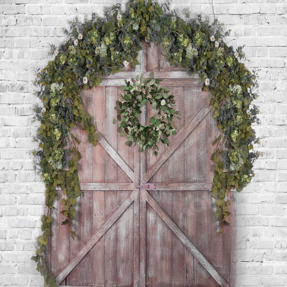 Kate Spring Barn Door Brick Wall Backdrop for Photography -UK