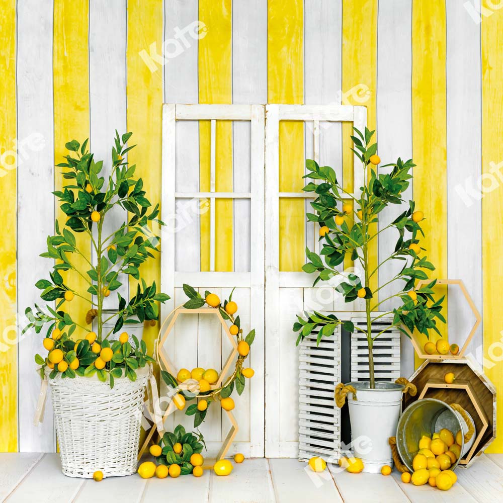 Kate Summer Lemon Backdrop Yellow Stripes Designed by Emetselch -UK