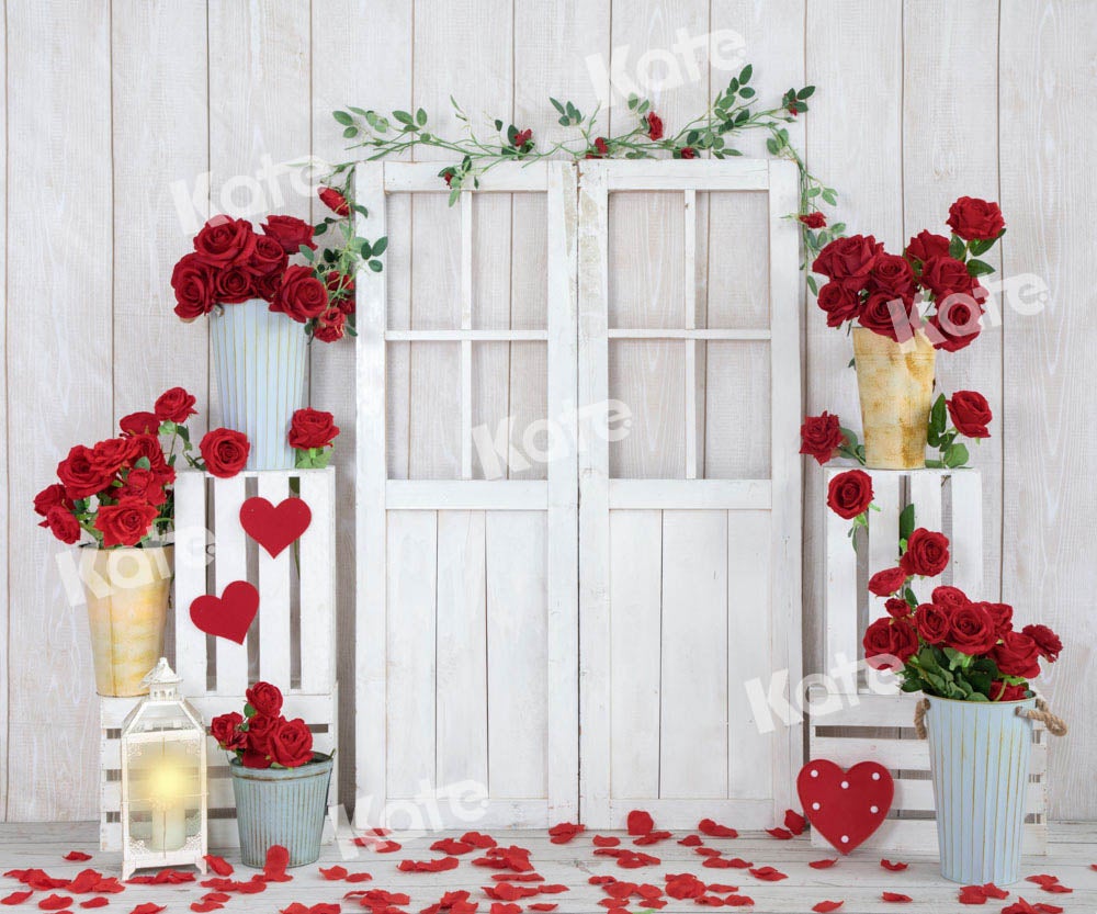 Kate Valentine's Day Roses White Wooden Backdrop Designed by Emetselch -UK