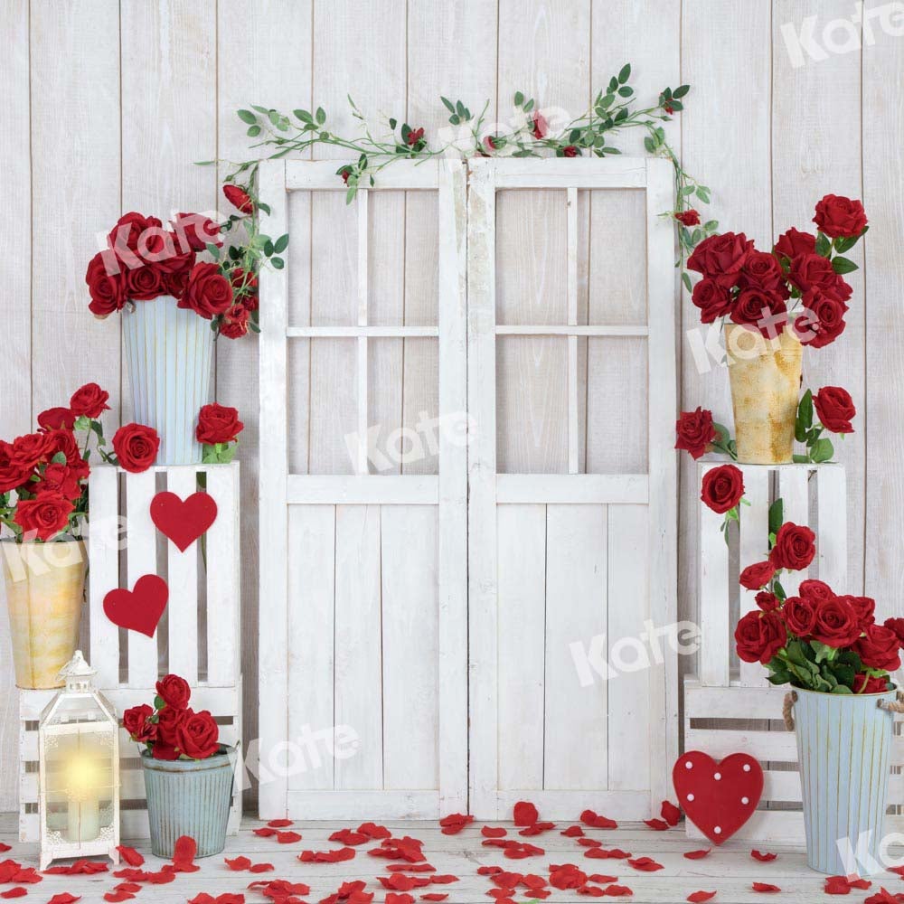 Kate Valentine's Day Roses White Wooden Backdrop Designed by Emetselch -UK