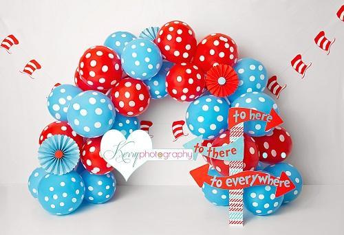 Kate Hat Themed Blue Red Balloon Cake Backdrop for Photography Designed by Kerry Anderson -UK