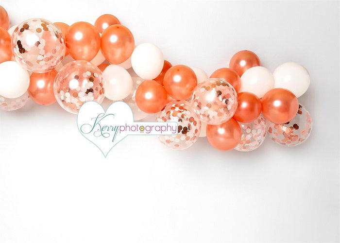 Kate Rose Gold White Balloons Birthday Cake Smash Backdrop Designed by Kerry Anderson -UK