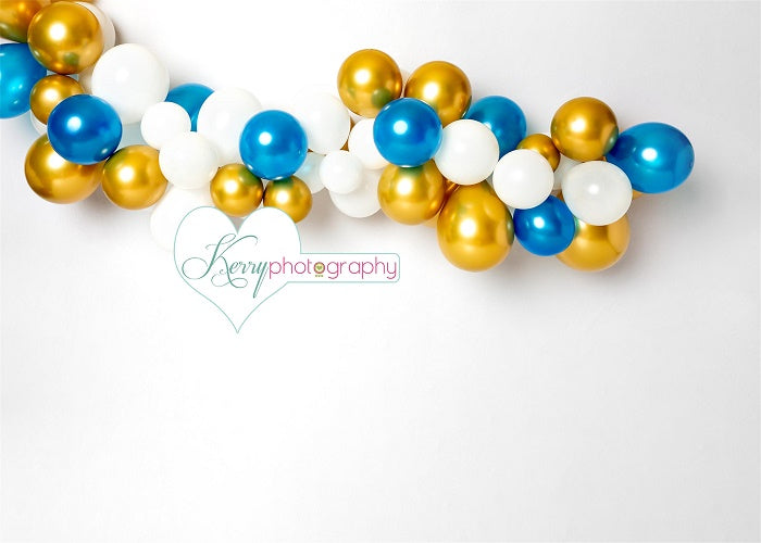 Kate Cake Smash Golden White Balloons Children Backdrop Designed by Kerry Anderson -UK