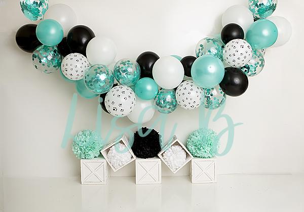 Kate Turquoise Black Puppy Garland Backdrop Designed by Lisa B -UK