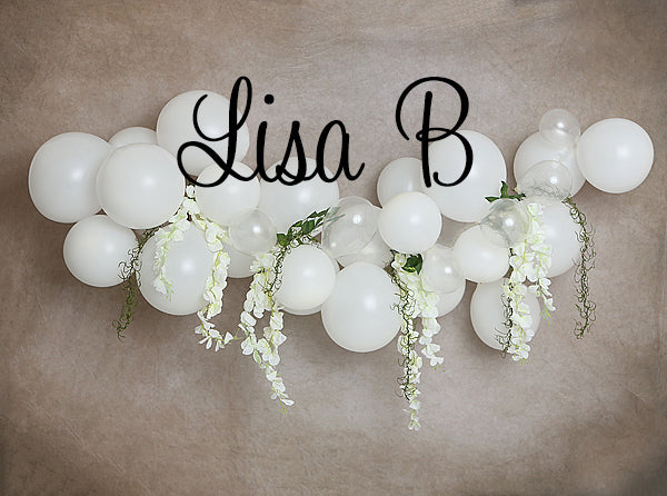 Kate White Floral Balloons Arch Tan Birthday Backdrop Designed by Lisa B -UK