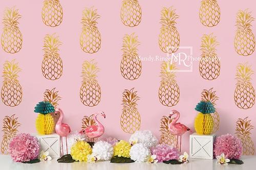 Kate Pineapples and Flamingos Backdrop Designed by Mandy Ringe Photography -UK