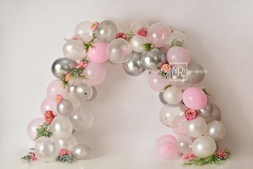 Kate Pink and Silver Floral Balloon Arch Backdrop Designed by Mandy Ringe Photography -UK