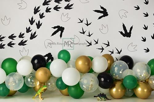 Kate Dinosaur Tracks with Balloons Backdrop Designed by Mandy Ringe Photography -UK