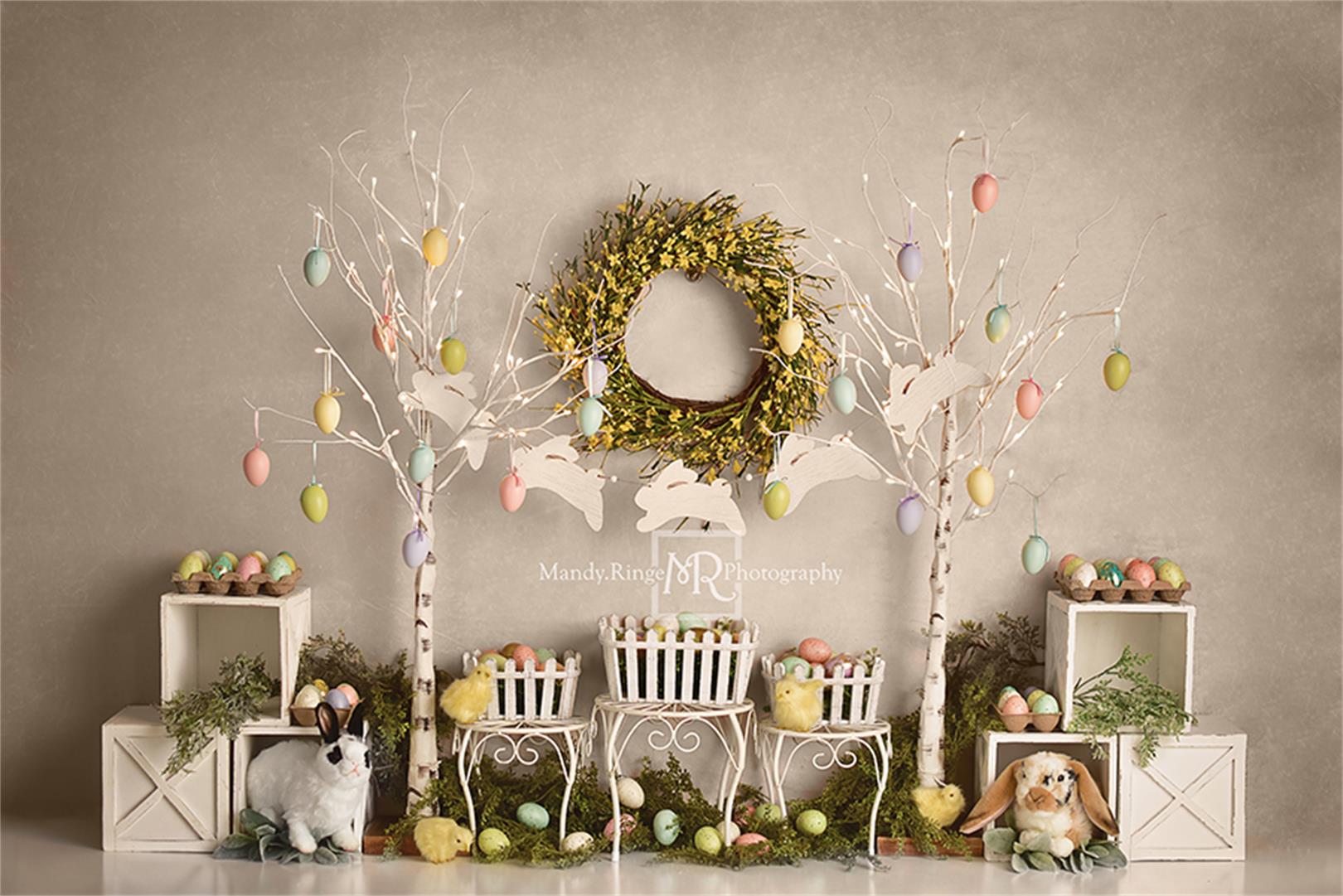 Easter Egg Trees and Bunnies Backdrop