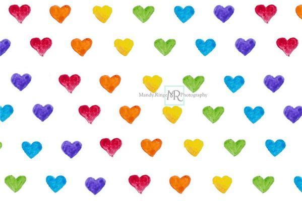 Kate Watercolor Rainbow Heart Pattern Backdrop Designed by Mandy Ringe Photography -UK