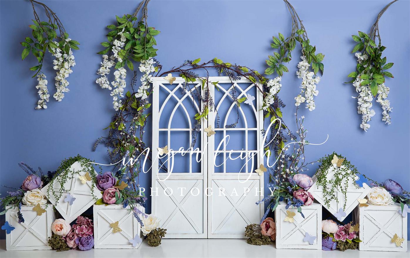 Spring Blue Floral Decoration Backdrop