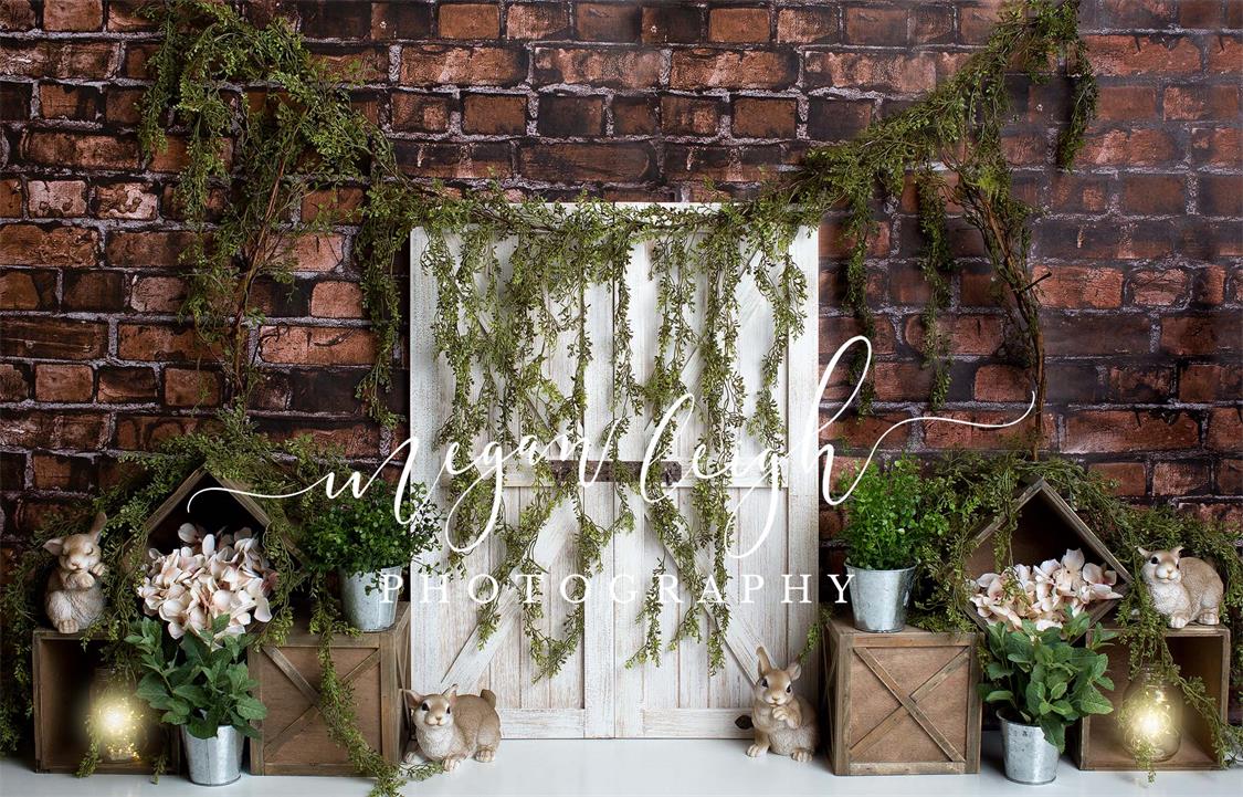 Easter\Spring Brick Garden Bunnies Backdrop