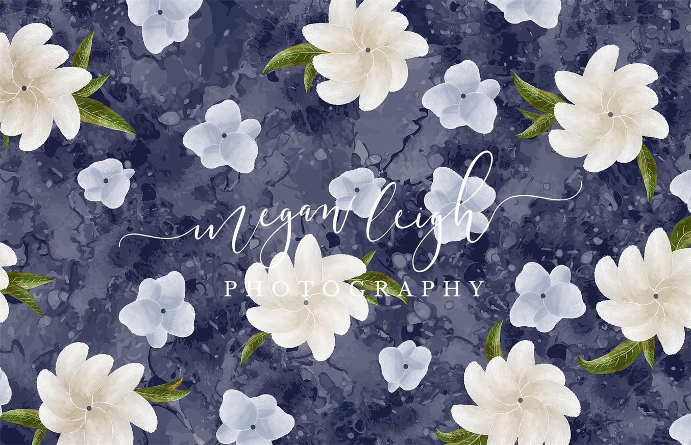 Navy Floral Spring Backdrop