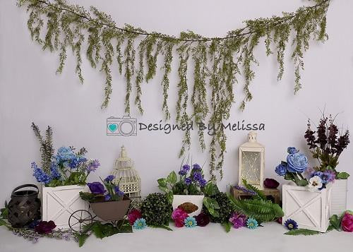 Kate Purple and Blue Garden Backdrop Designed by Melissa King -UK