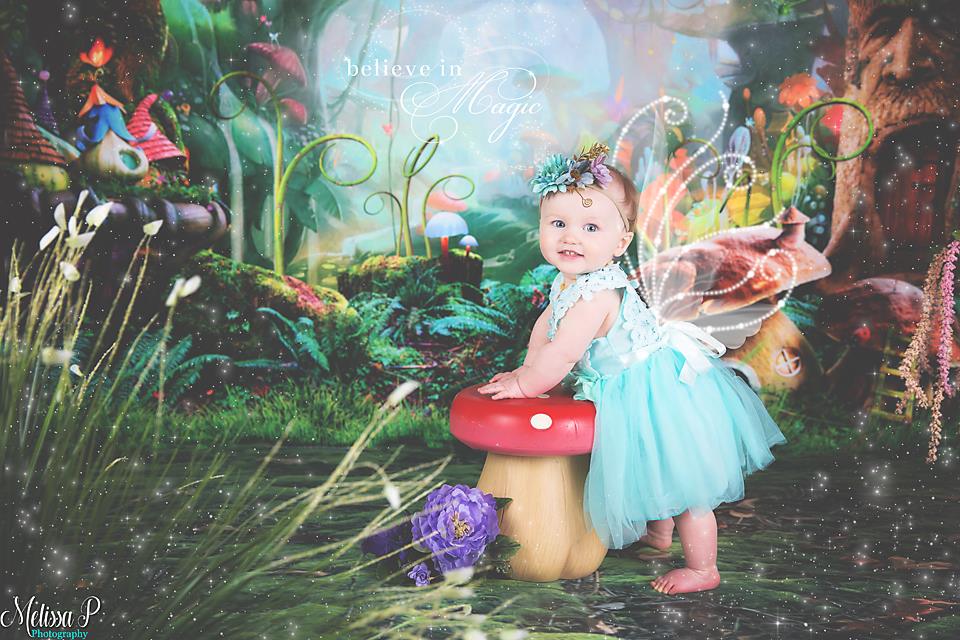 Kate Fairy Tale Colorful Forest Green Mushrooms Backdrops -UK