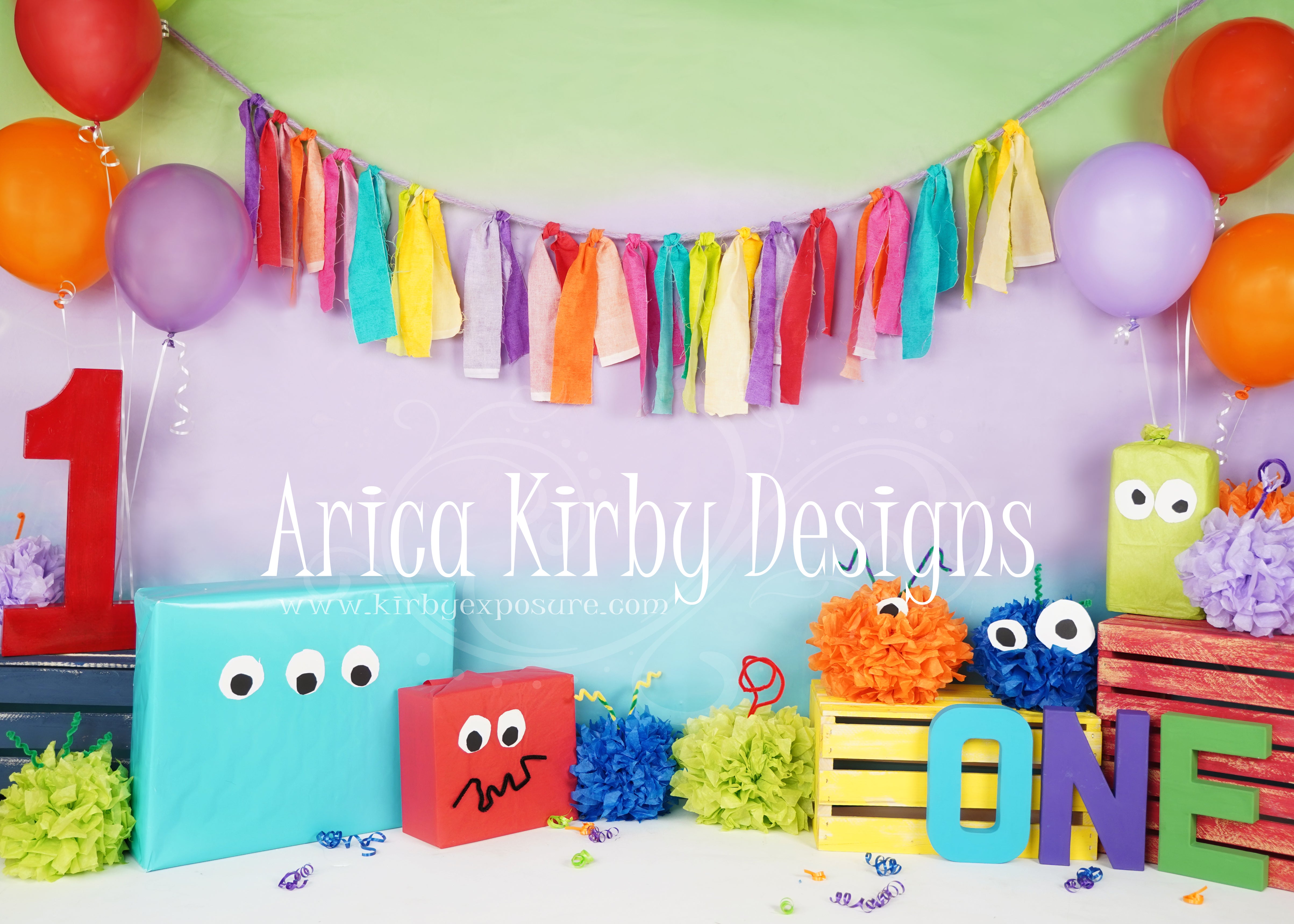 Kate Balloon Monster First Birthday Backdrop Designed by Arica Kirby