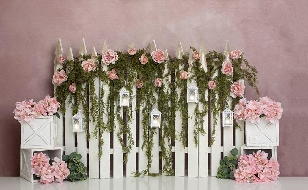 Kate Spring/Mother's Day Pink Floral IVY Fence Backdrop Designed by Lisa B -UK