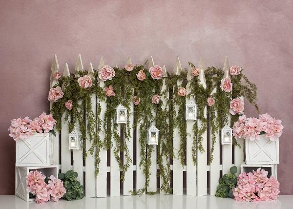 Kate Spring/Mother's Day Pink Floral IVY Fence Backdrop Designed by Lisa B -UK