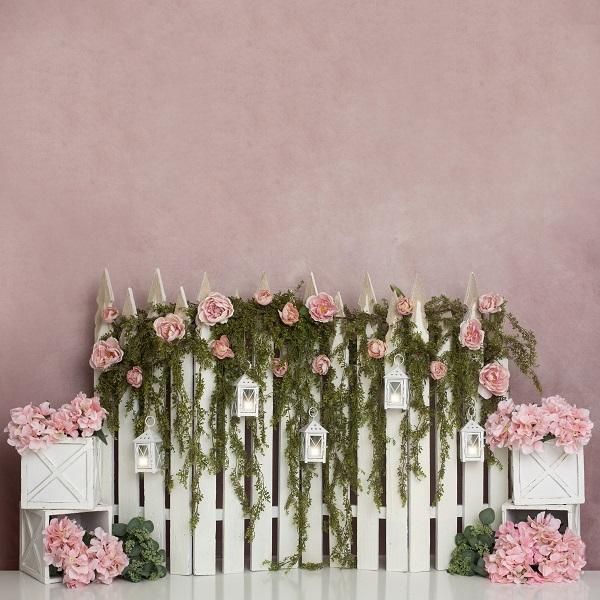 Kate Spring/Mother's Day Pink Floral IVY Fence Backdrop Designed by Lisa B -UK