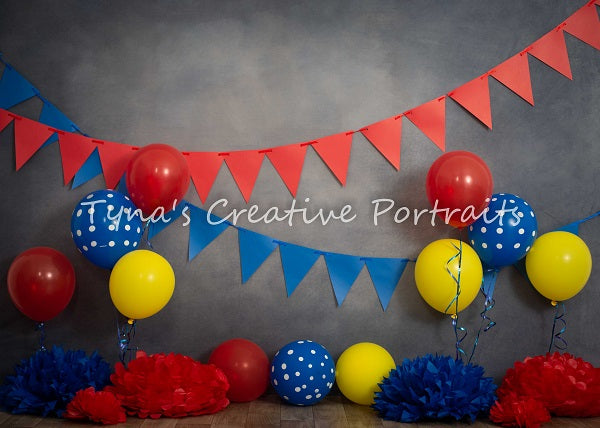 Kate Primary Party Children Birthday Backdrop Designed by Marina Smith -UK