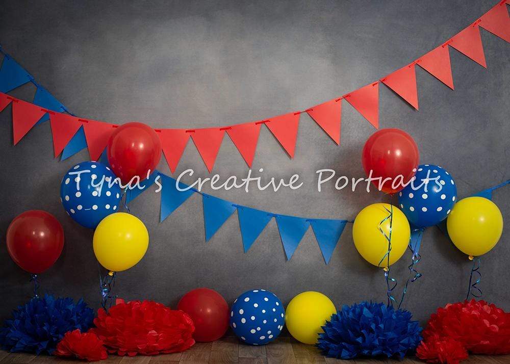 Kate Primary Party with Balloons Backdrop for Children Photography Designed By Tyna Renner -UK