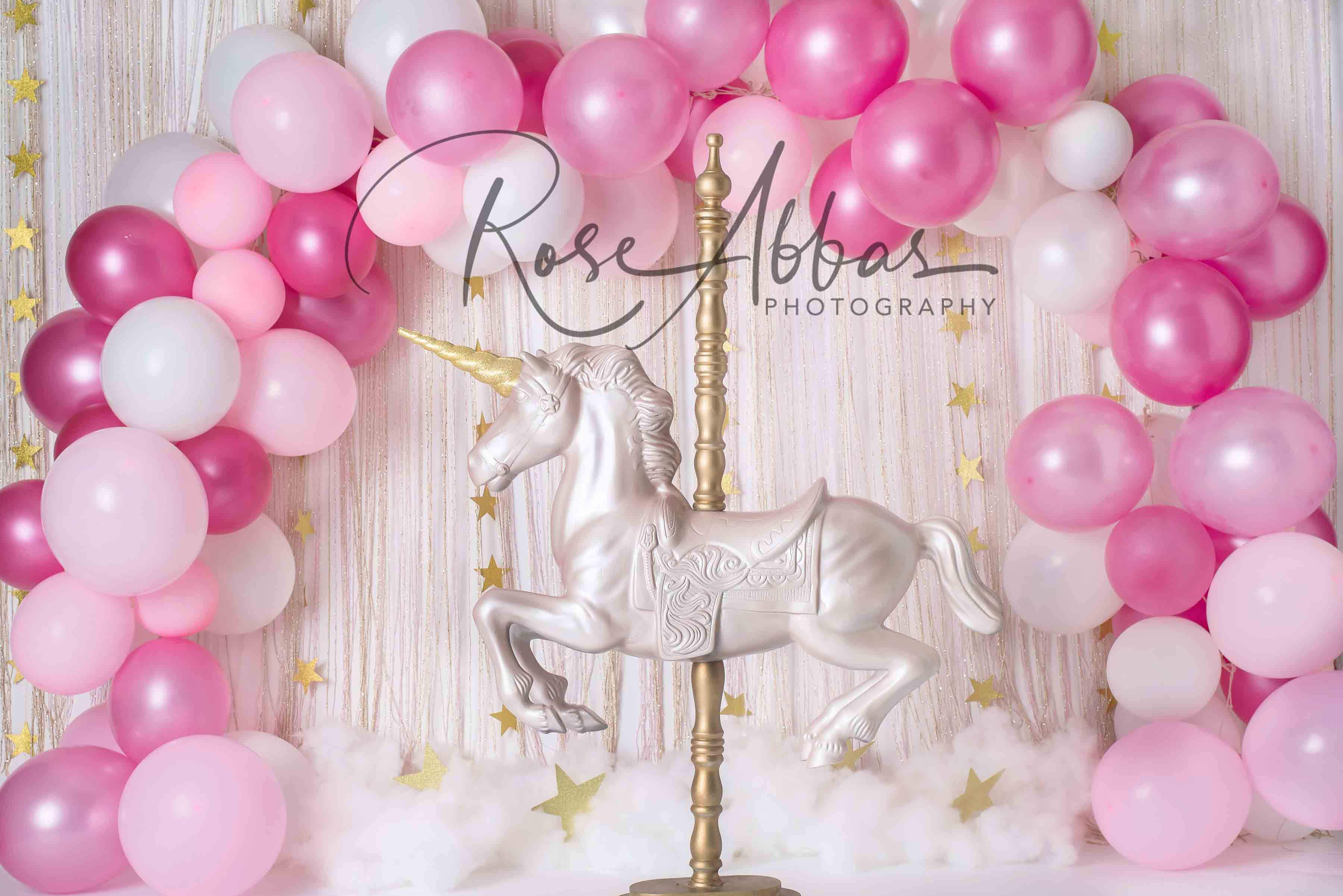 Unicorn in Pink Balloons Backdrop