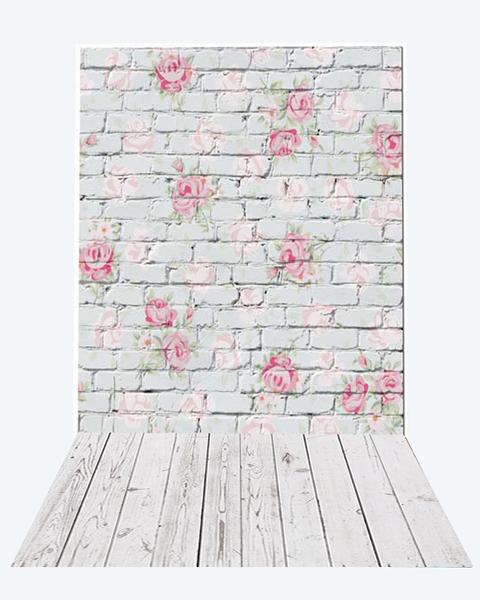 Kate Valentine Flower Brick Backdrop+White Wood Rubber floor mat -UK
