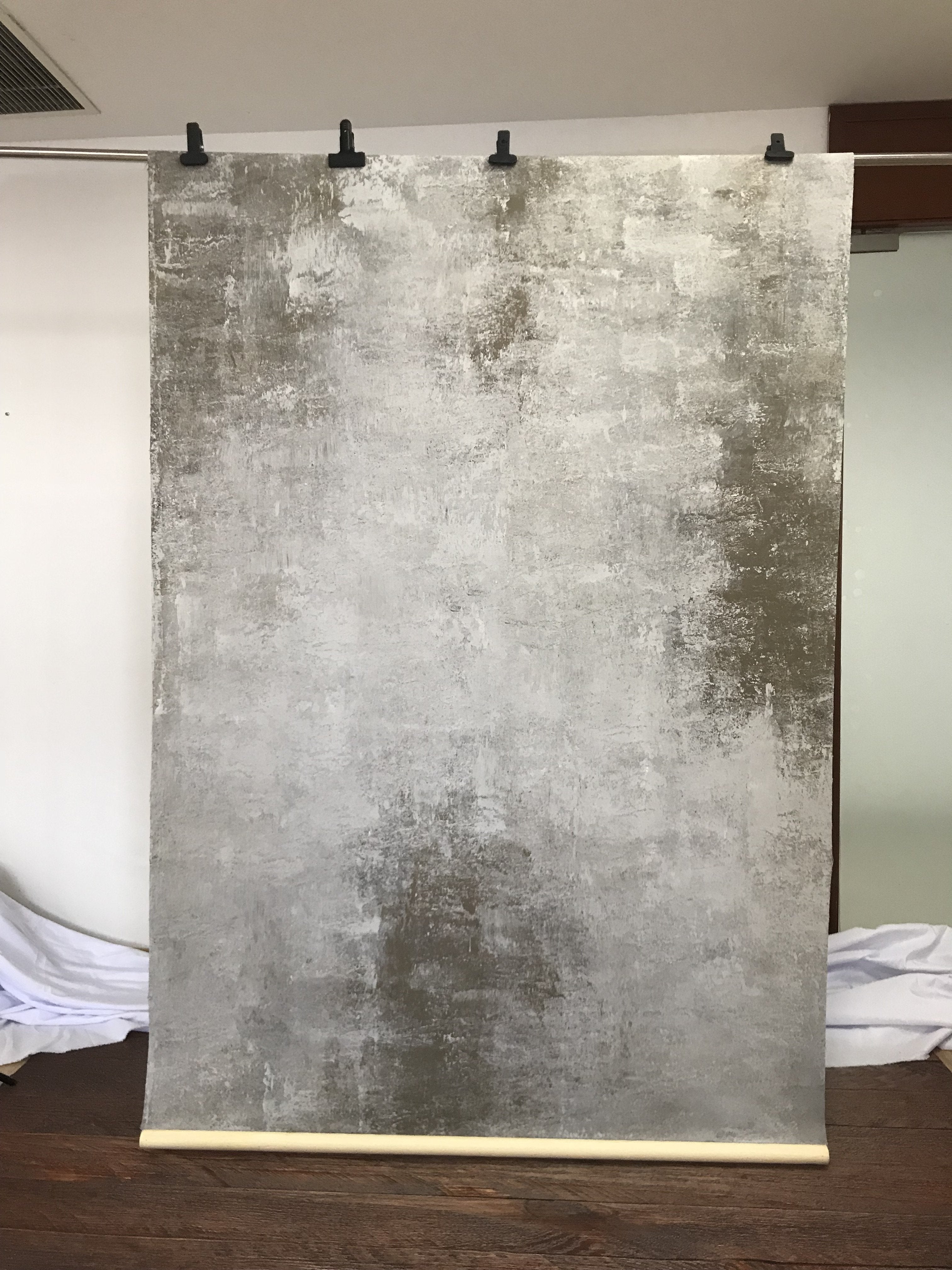 Kate Abstract Texture Grey White and Dark Green Hand Painted Backdrops -UK