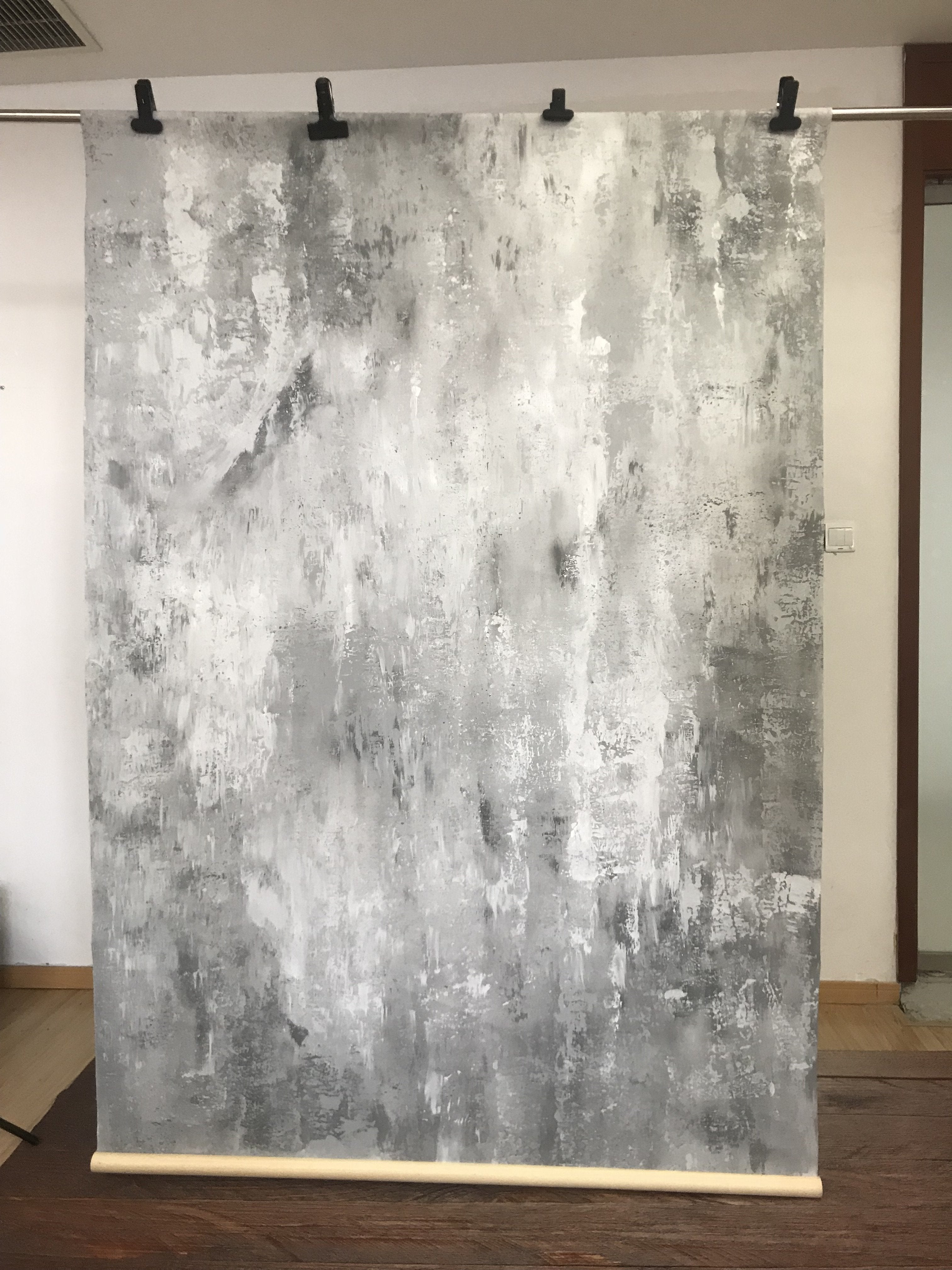 Kate Hand Painted Abstract Texture Bright Grey White Spray Backdrops -UK