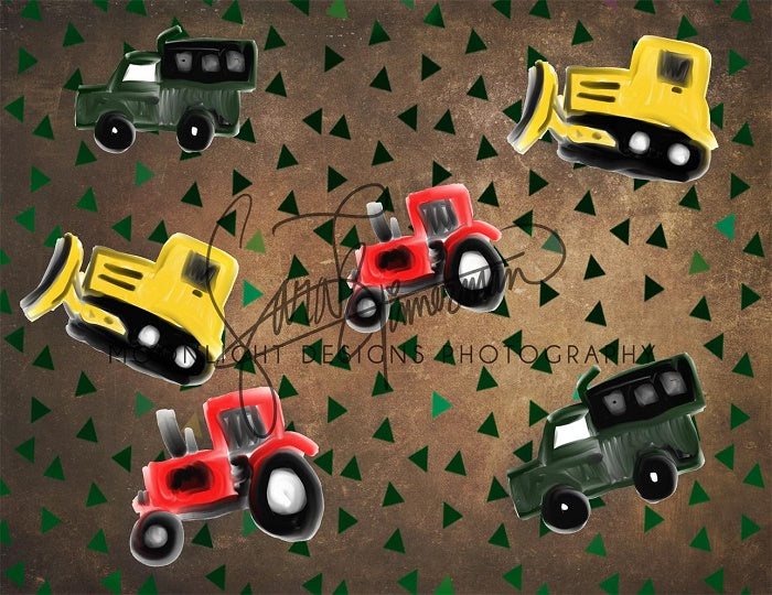 Kate Trucks Tractors Backdrop for Boys Photography Designed by Sarah Timmerman -UK