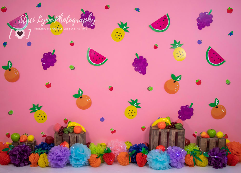 Kate Colorful Tutti Frutti Children Cake Smash Backdrop Designed By Staci Lynn Photography -UK