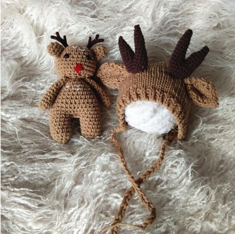 Studio Props Crochet Baby Outfit Christmas Raindeer Photo Props