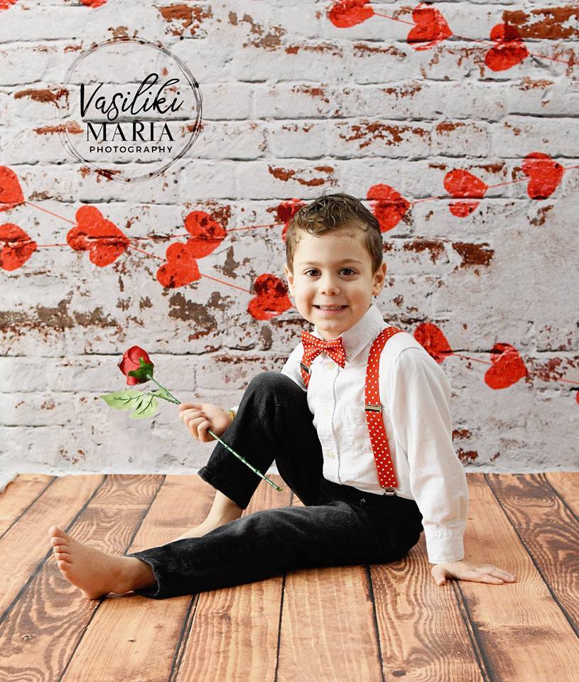 Kate white brick wall with red hearts Valentine's Day Backdrop for Photography designed by Jerry_Sina -UK