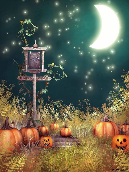 Kate Pumpkin Lamps Moon Green Sky Backdrop for Halloween Photography - Kate backdrop UK