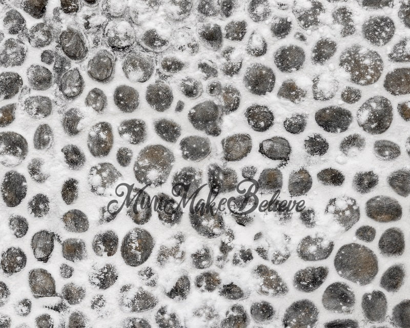 Kate Snow Christmas Winter Cobblestone Street Rubber Floor Mat designed by Mini MakeBelieve -UK