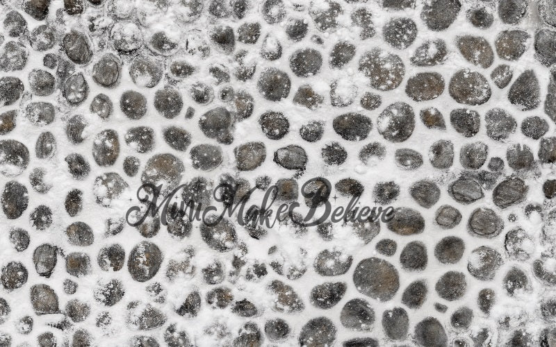 Kate Snow Christmas Winter Cobblestone Street Rubber Floor Mat designed by Mini MakeBelieve -UK