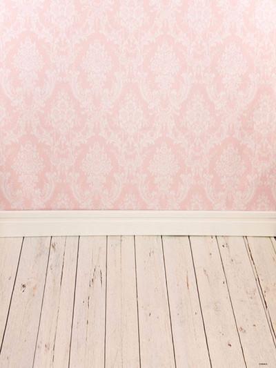 Katebackdrop:Kate Children Pink Wall Pattern Backdrops Photography White/Cream Wood Flooring